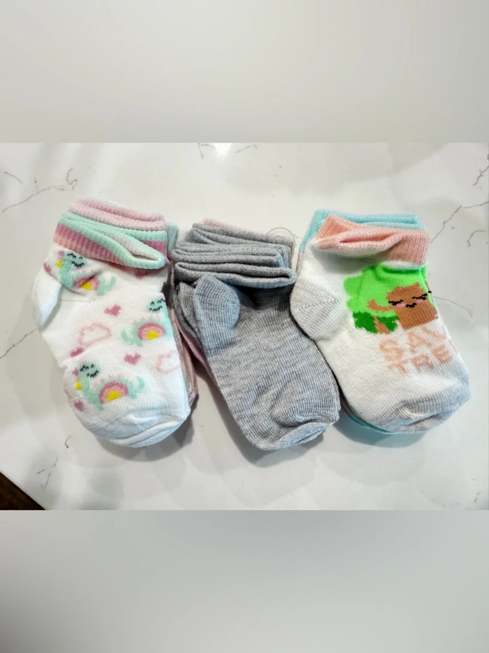 3-Pack Girls' Ankle Socks with Rainbow, Gray and Tree Designs